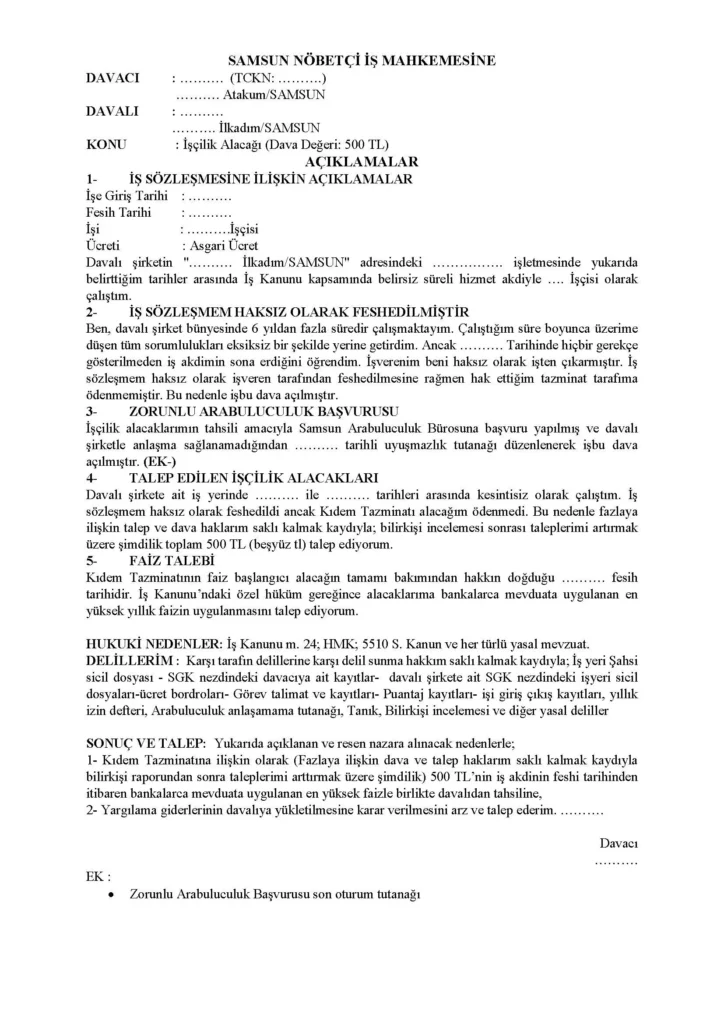 kidem-tazminati-dava-dilekcesi-ornegi-avukatsiz